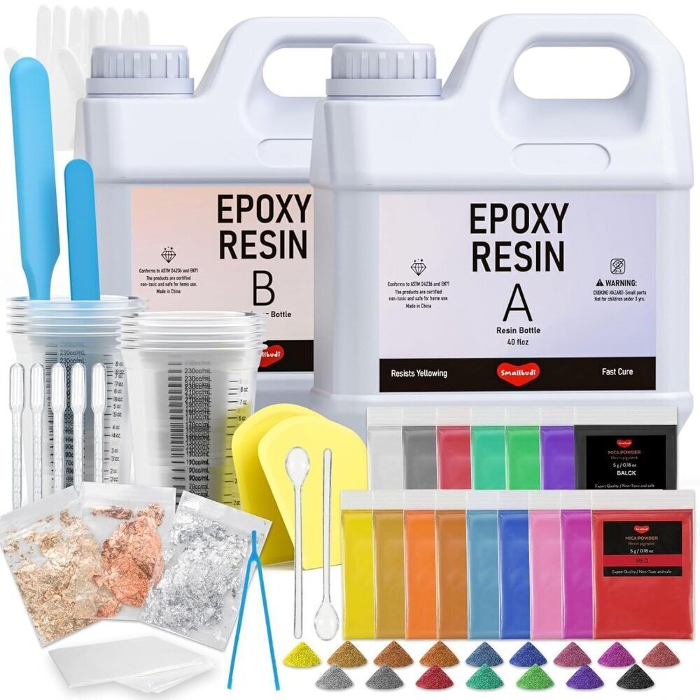 Epoxy Resin Kit 80 Oz with 16 Mica Colors & Gold Foil